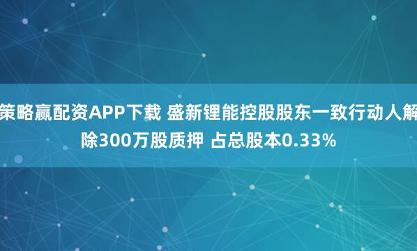 策略赢配资APP下载 盛新锂能控股股东一致行动人解除300万股质押 占总股本0.33%